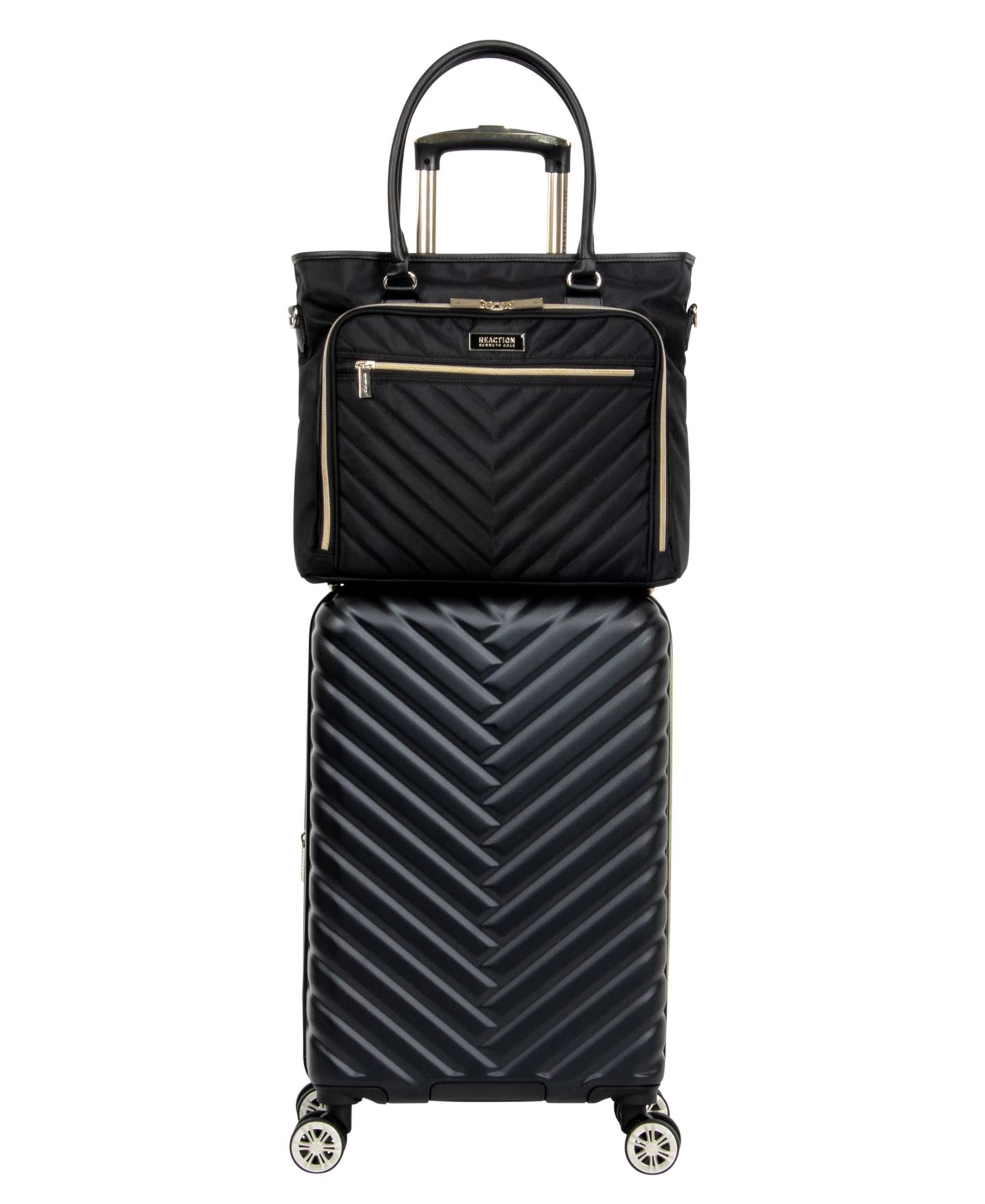 Чемоданы Kenneth Cole Reaction Madison Square Hardside Chevron Expandable Luggage, 2-Piece 20" Carry-On and Tote, цвет: Чёрный — фото 1