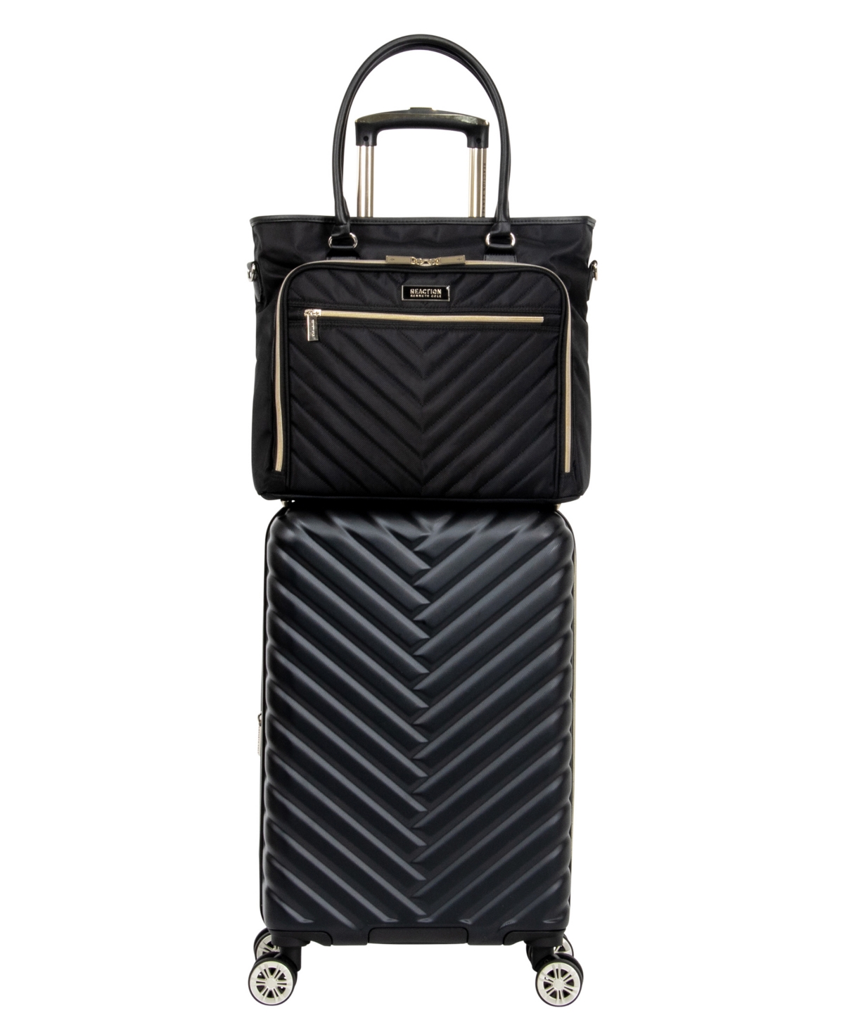 Madison Square Hardside Chevron Expandable Luggage, 2-Piece 20" Carry-On and Tote - Black