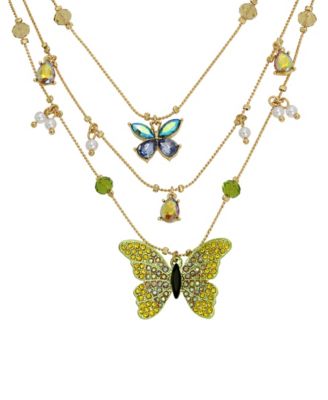 Betsey Johnson Faux Stone Butterfly Layered Necklace - Macy's