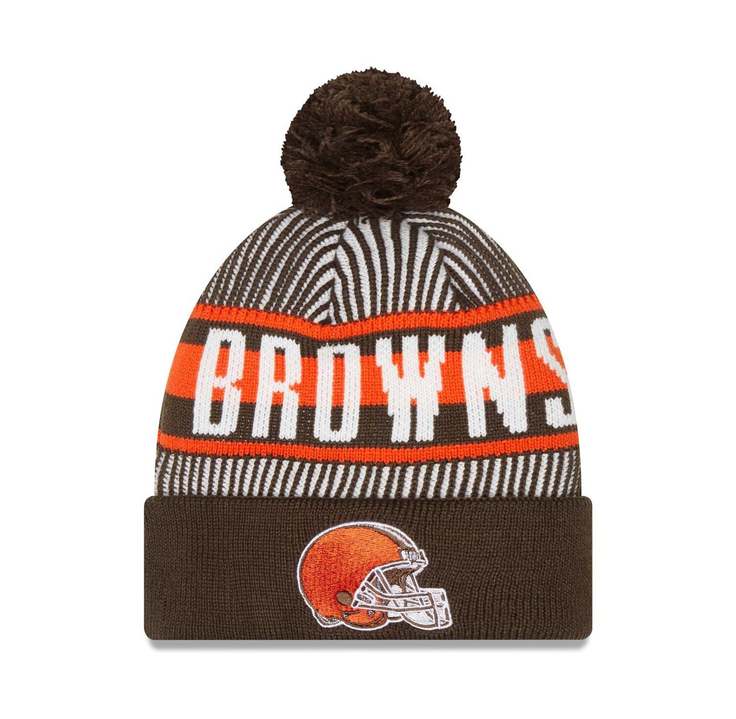 Men's Brown Cleveland Browns Striped Cuffed Knit Hat with Pom