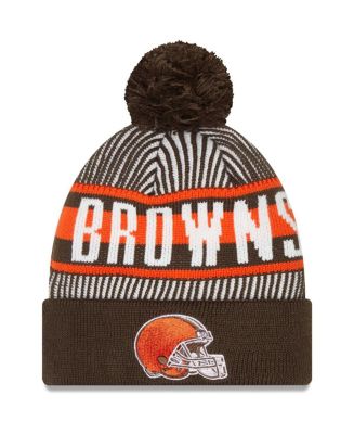 New Era Men's Brown Cleveland Browns Striped Cuffed Knit Hat with Pom ...