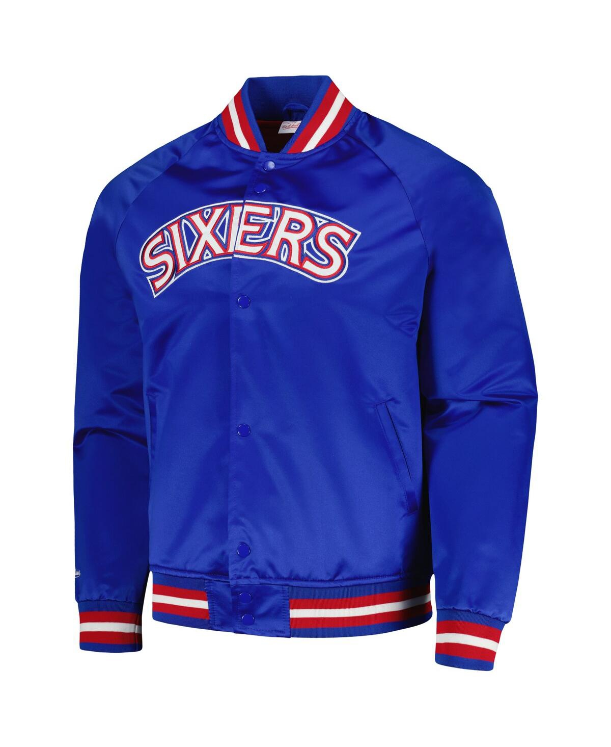 Men's Mitchell & NessPhiladelphia 76ers Hardwood Classics Throwback Wordmark Raglan Full-Snap Jacket - Royal