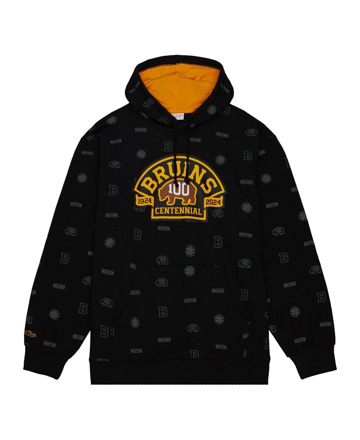 Men's Mitchell & NessBoston Bruins 100th Anniversary Allover Print Pullover Hoodie - Black