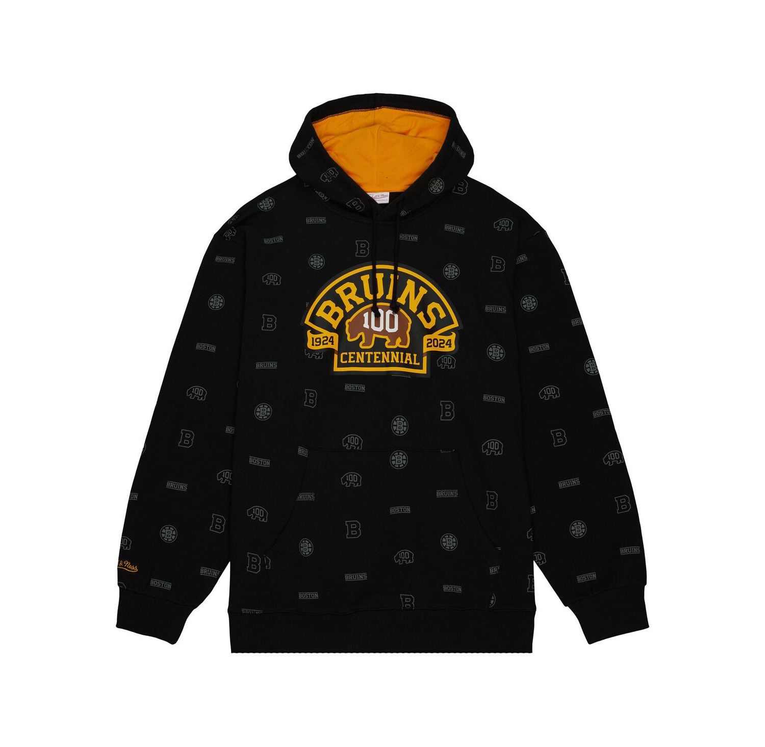 Men's Black Boston Bruins 100th Anniversary Allover Print Pullover Hoodie