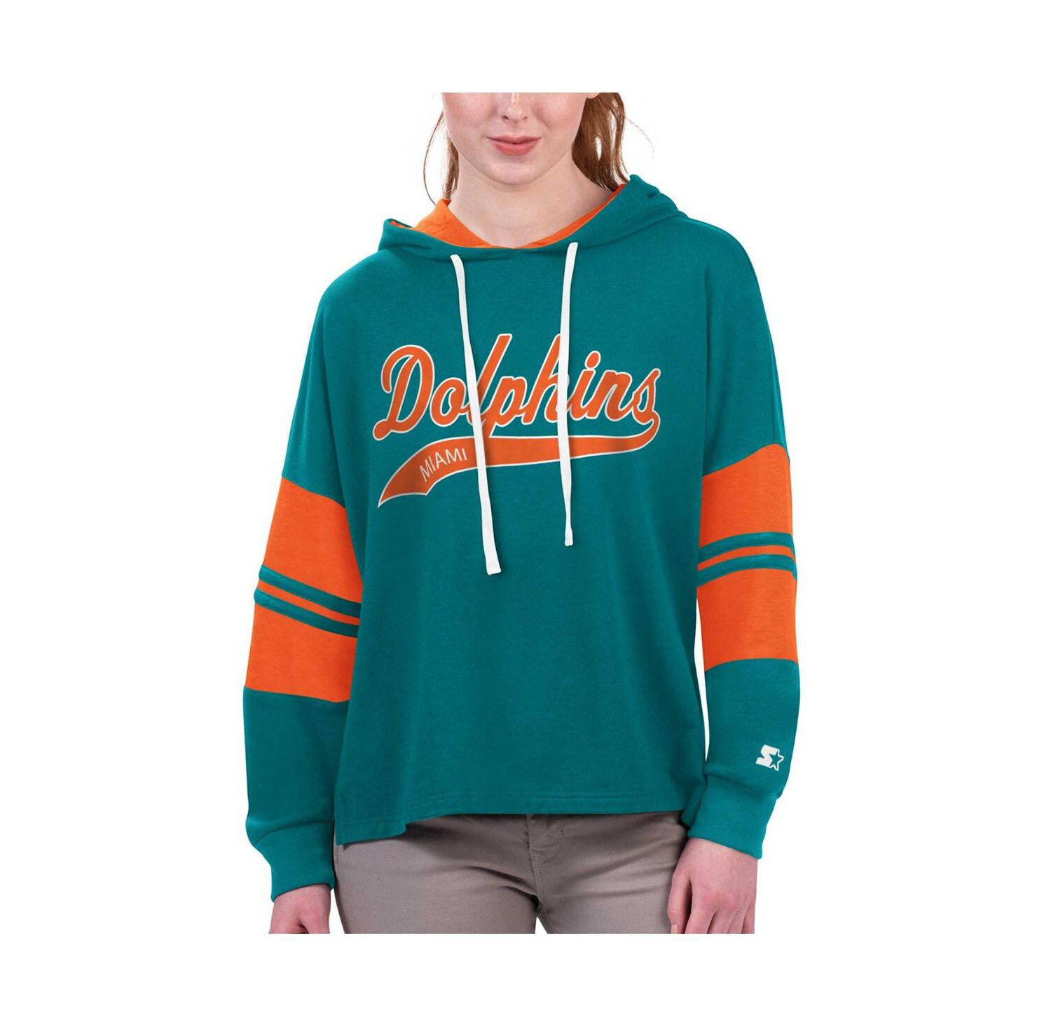 Women's Aqua Miami Dolphins Bump And Run Long Sleeve Hoodie T-shirt