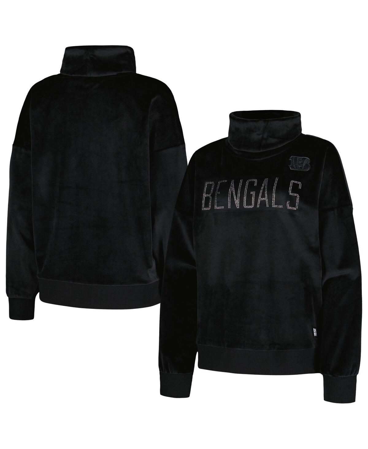 Dkny Women's  Sport Black Cincinnati Bengals Deliliah Rhinestone Funnel Neck Pullover Sweatshirt