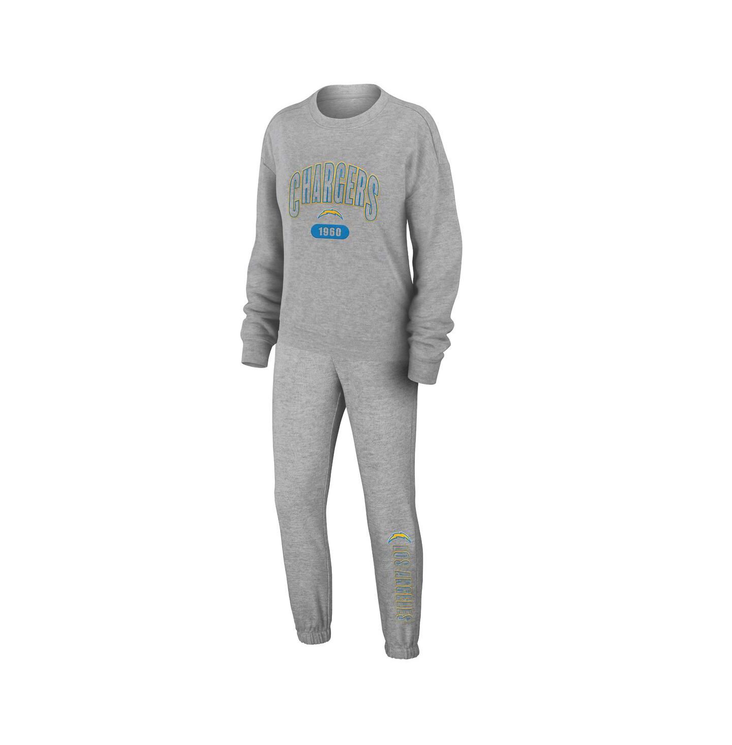 Женские пижамы WEAR by Erin Andrews Women's Heather Gray Los Angeles Chargers Knit Long Sleeve Tri-Blend T-shirt and Pants Sleep Set — фото 1