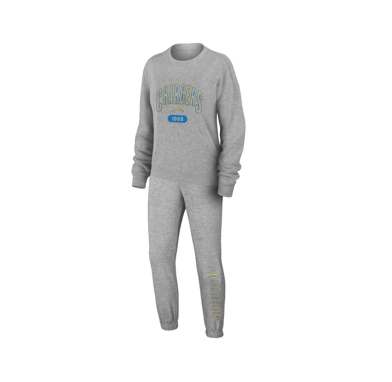Women's Heather Gray Los Angeles Chargers Knit Long Sleeve Tri-Blend T-shirt and Pants Sleep Set