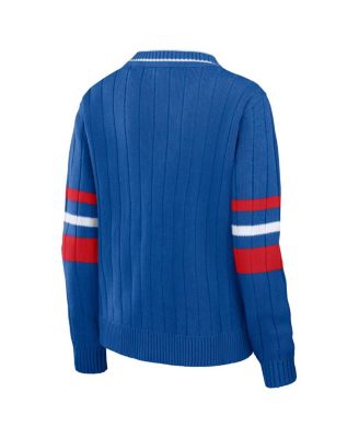 Women's Royal Distressed New England Patriots Throwback V-Neck Sweater