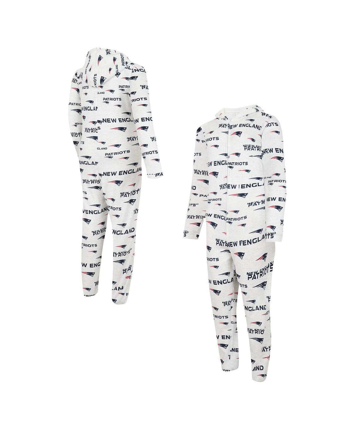 Men's Concepts Sport White New England Patriots Allover Print Docket Union Full-Zip Hooded Pajama Suit - White