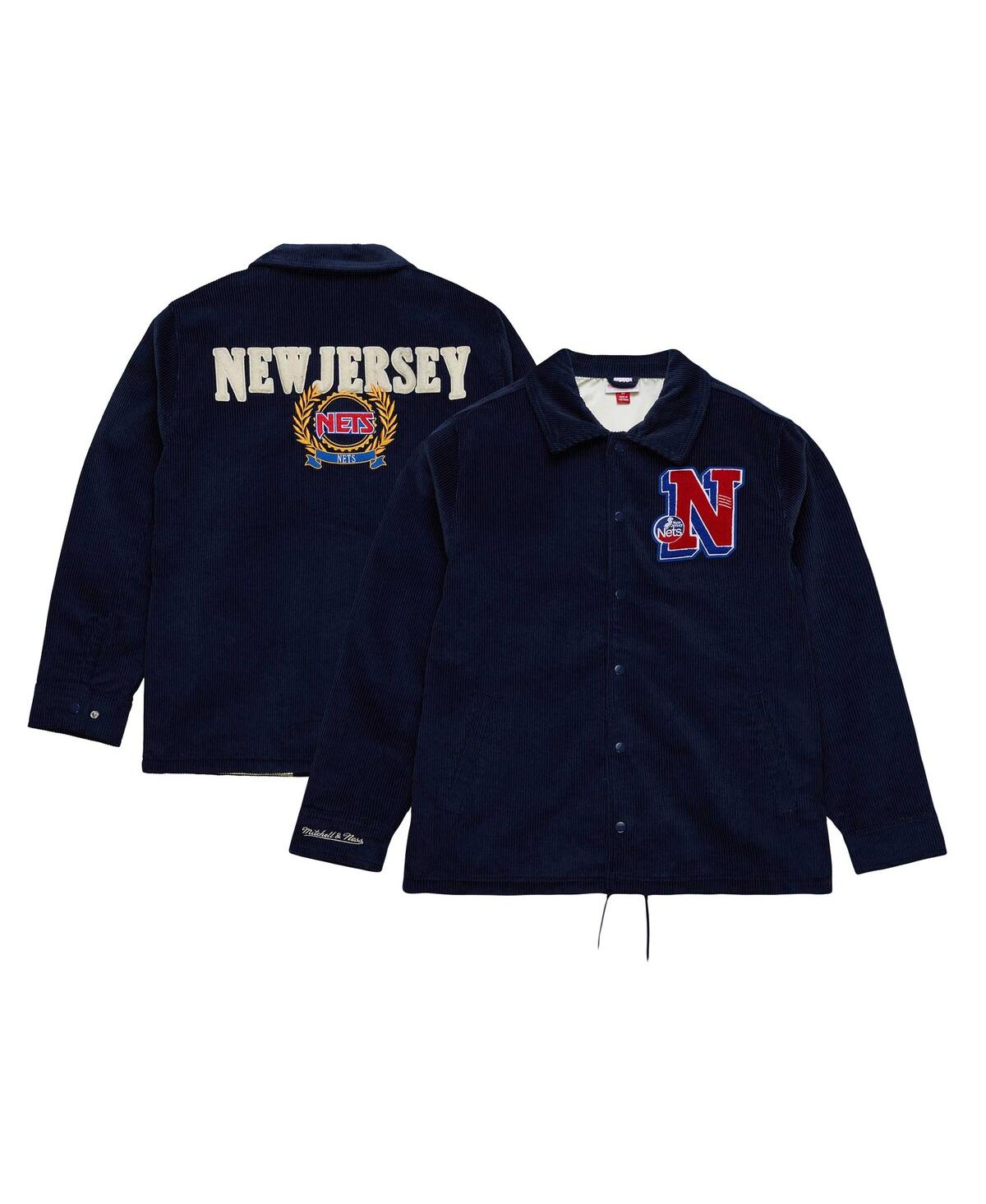 Shop Mitchell & Ness Men's  Navy New Jersey Nets Hardwood Classics Coaches Full-snap Jacket