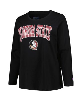 Профиль Женский профиль Черная футболка с логотипом Florida State Seminoles большого размера с круглым вырезом и длинным рукавом