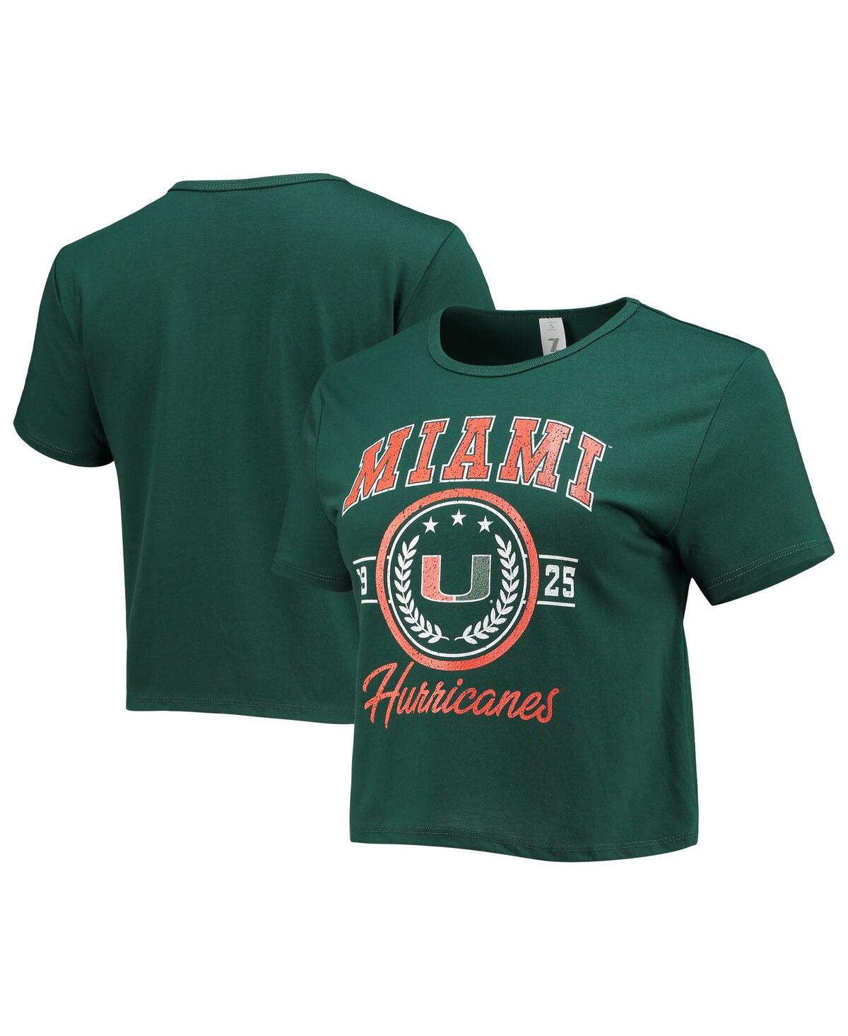Women's ZooZatz Green Distressed Miami Hurricanes Core Laurels Cropped T-shirt - Green