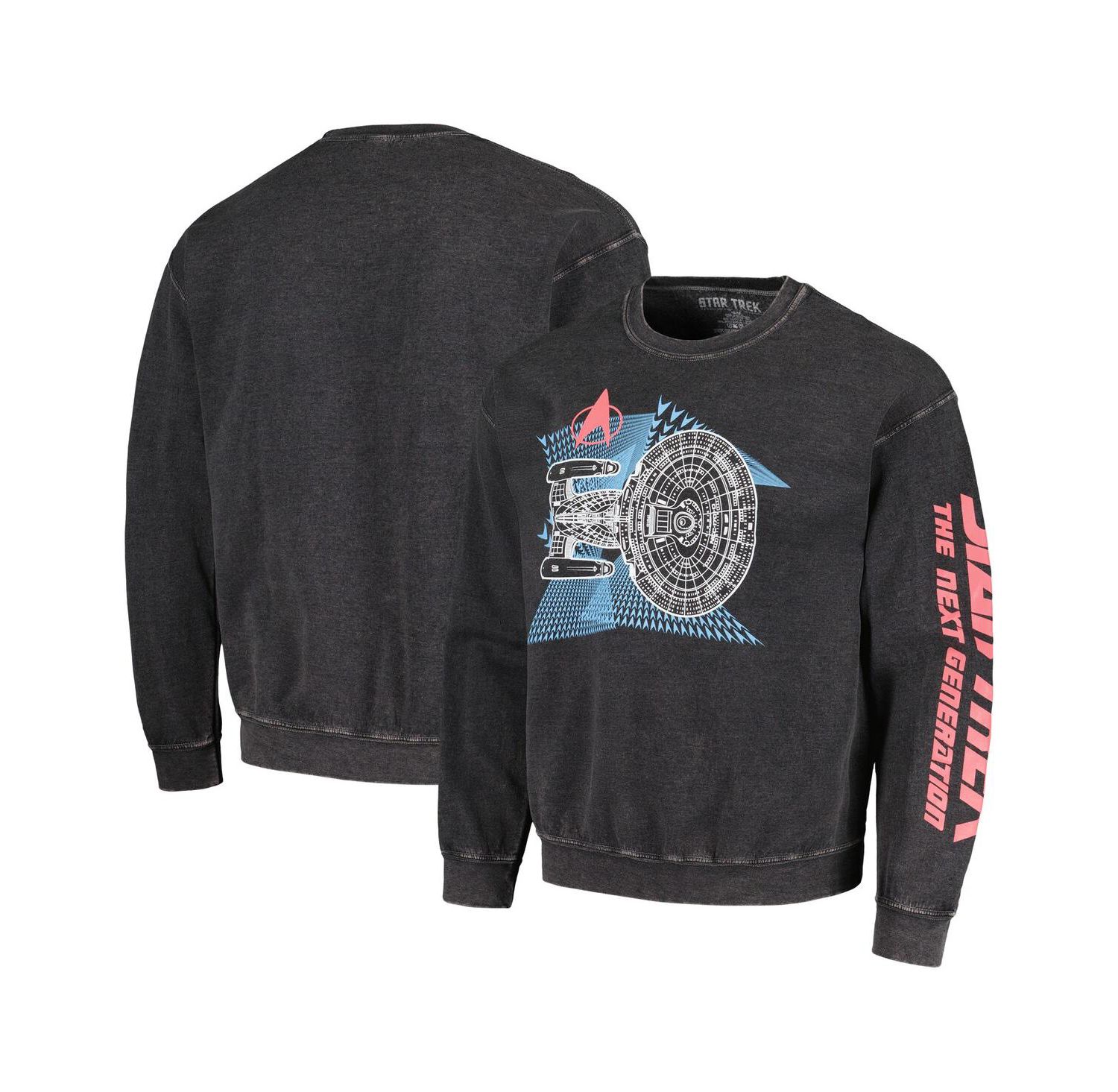 Men's Black Distressed Star Trek: The Next Generation USS Enterprise-D Graphic Pullover Sweatshirt