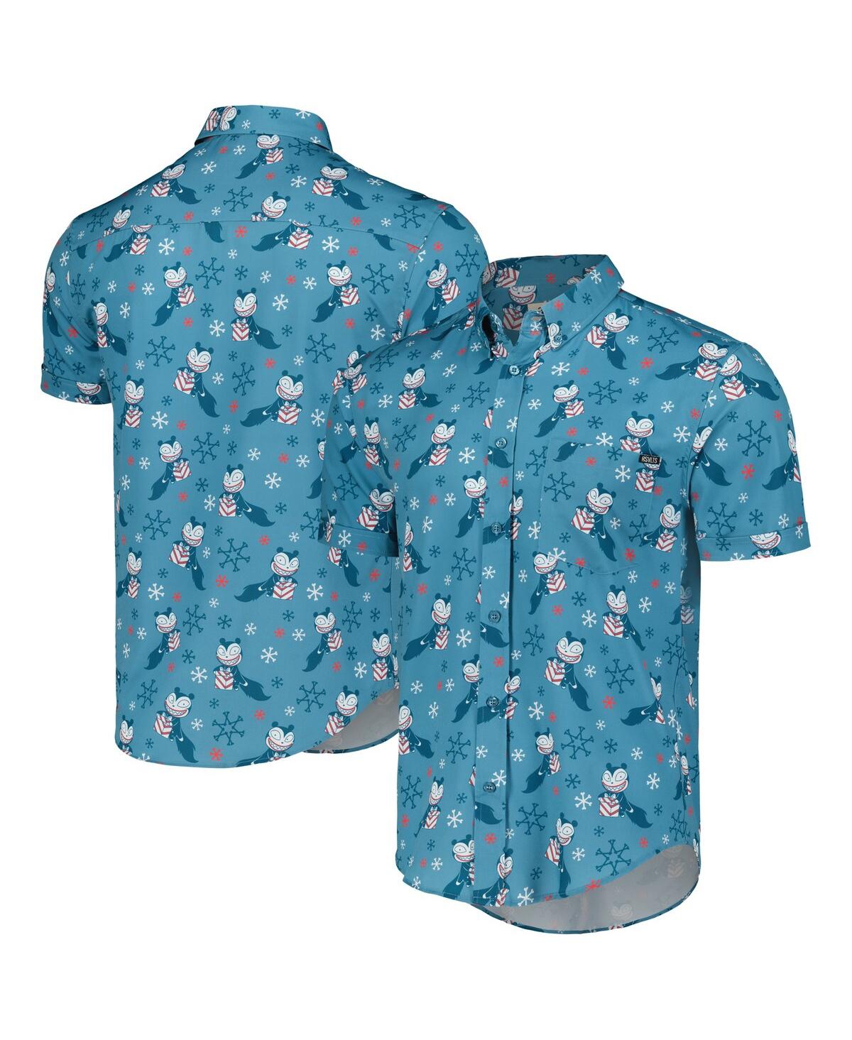 Men's and Women's Rsvlts Blue The Nightmare Before Christmas Merry Scary Teddy KunuflexÂ Button-Down Shirt - Blue