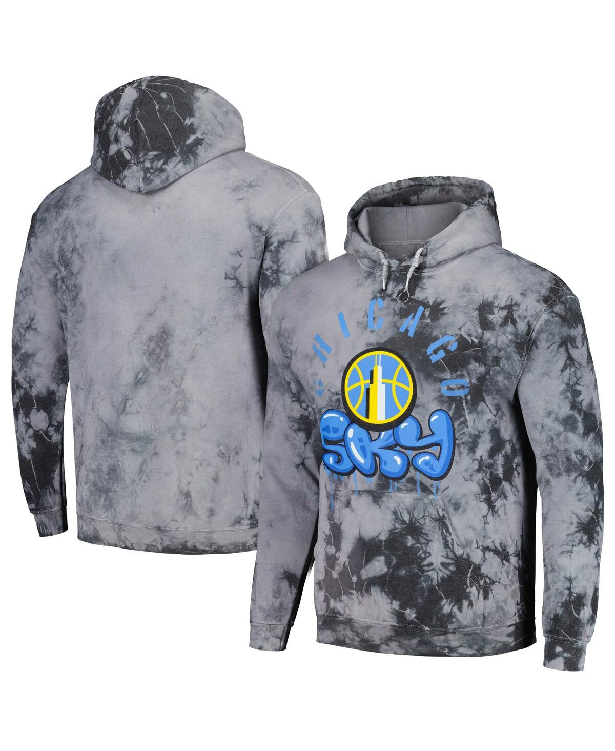 Men's and Women's Stadium Essentials Charcoal Chicago Sky Street Art Dark Crystal Tie-Dye Washed Pullover Hoodie - Charcoal
