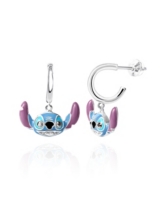 Disney Stitch Silver Plated Enamel Charm Hoop Earrings - Silver tone, blue