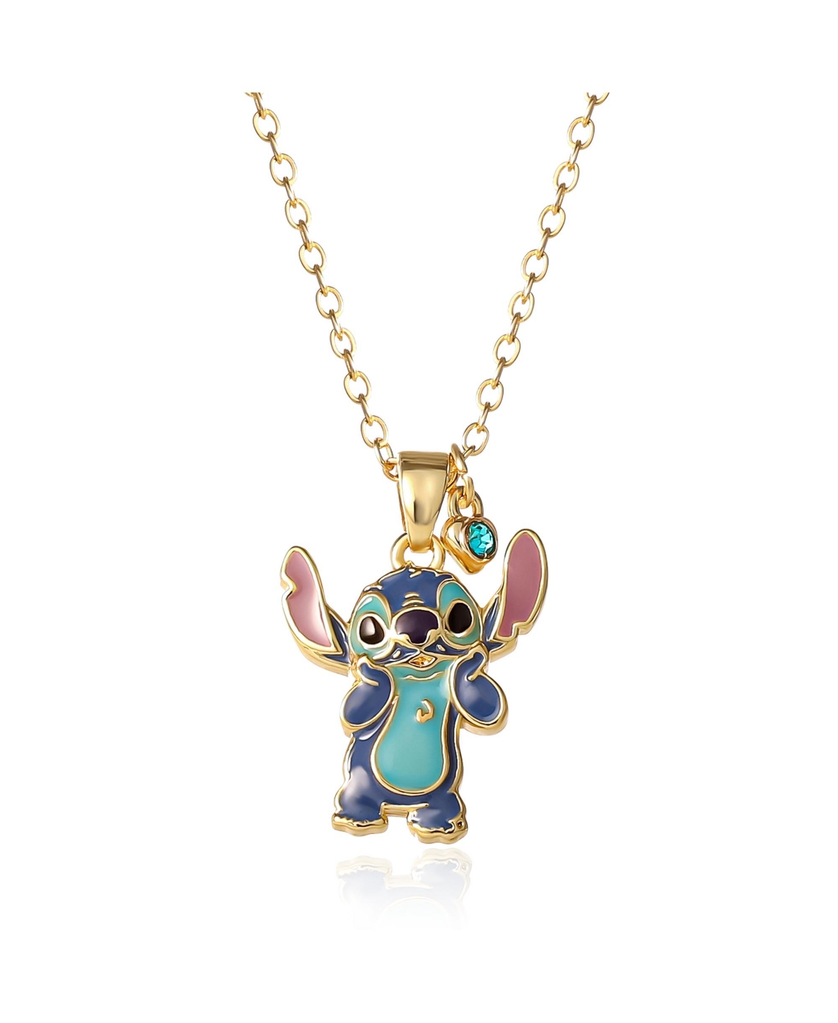 Stitch 18kt Yellow Gold Flash Plated Enamel & Blue Crystal Standing Pendant - Gold tone, blue