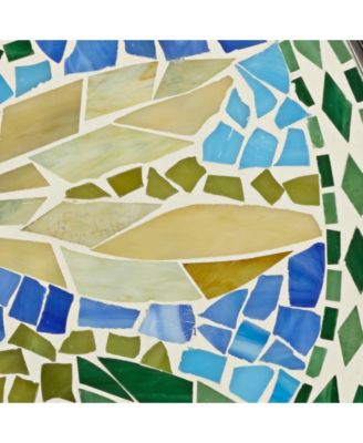 Dragonfly Modern Black Metal Round Outdoor Accent Side Table 14" Wide Blue Green Mosaic Tile Inlay Tabletop Gracefully Curved Legs for Spaces Porch Patio Home House Balcony Deck - Teal Island Designs