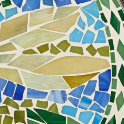 Dragonfly Scene Black Metal Round Outdoor Accent Side Tables 14" Wide Set of 2 Blue Mosaic Tile Tabletop Gracefully Curved Legs Spaces Porch Patio Home House Balcony Deck Shed - Teal Island Designs