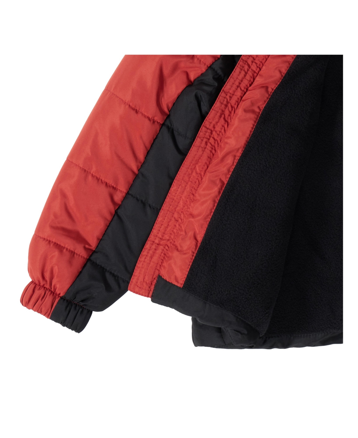 Bear paw Little Boys Color block Fleece Lined Puffer Coat with Hood - Rust red and black