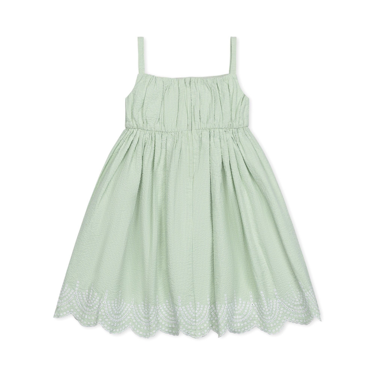 Hope & Henry Baby Girls Organic Sleeveless Ruched Party Dress with Embroidered Hem