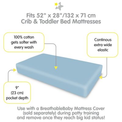 Cotton Percale Fitted Sheet, For 52" x 28" Crib & Toddler Bed Mattress (2-Pack)
