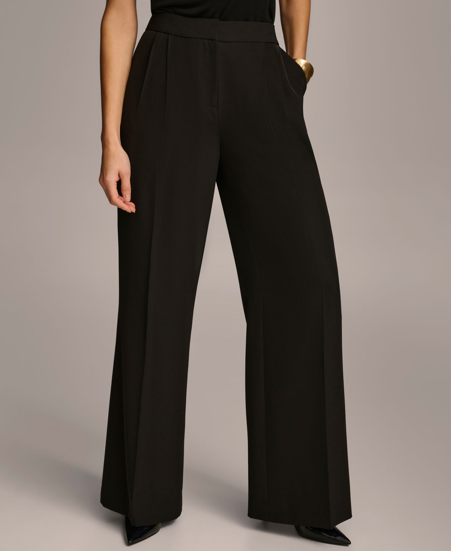 Женские брюки Donna Karan New York Pleat Front Wide-Leg, цвет: Чёрный — фото 3
