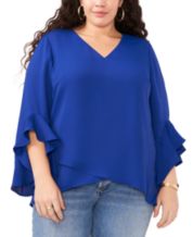 Alfani Plus Size 3/4-Sleeve Cinched-Neck Top, Created for Macy's
