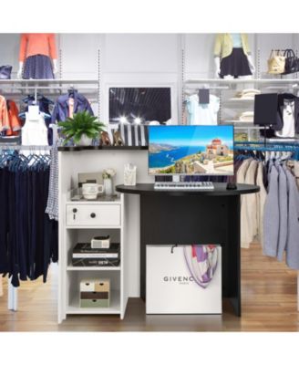 Front Reception Office Desk with Open Shelf and Lockable Drawer for Organized and Secure Workspace