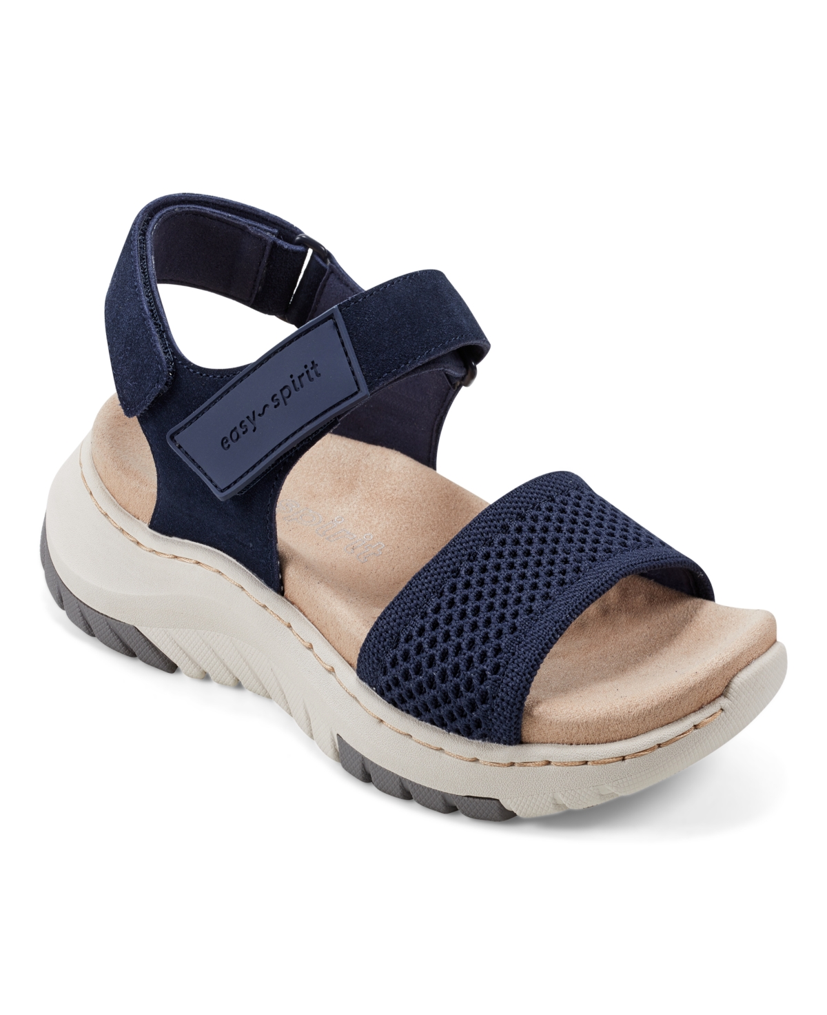 Easy Spirit Women's Sway Round Toe Strappy Casual Sandals In Navy- Suede And Textile