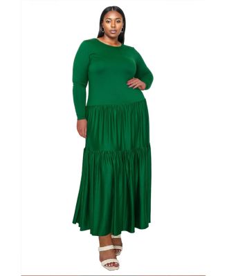 Plus Size Tiered Maxi Dress with Long Sleeves