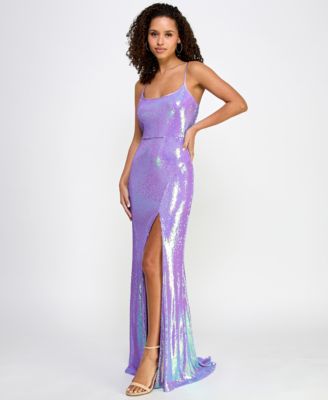 Crystal Doll Juniors' Sequin Scoop-Neck Strappy Gown - Macy's