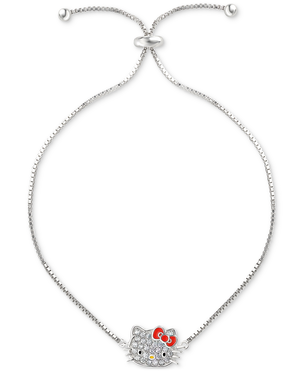 Shop Macy's Hello Kitty Cubic Zirconia & Enamel Bolo Bracelet In Sterling Silver