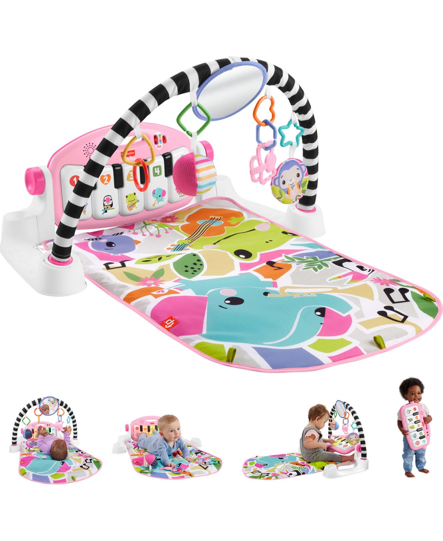 Развивающий коврик Fisher Price Glow and Grow с пианино и музыкальной игрушкой, розовый — фото 1