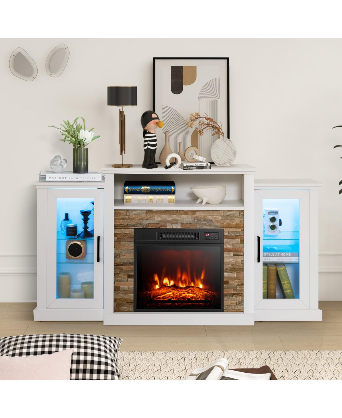 Fireplace Tv Stand with 16-Color Led Lights for TVs up to