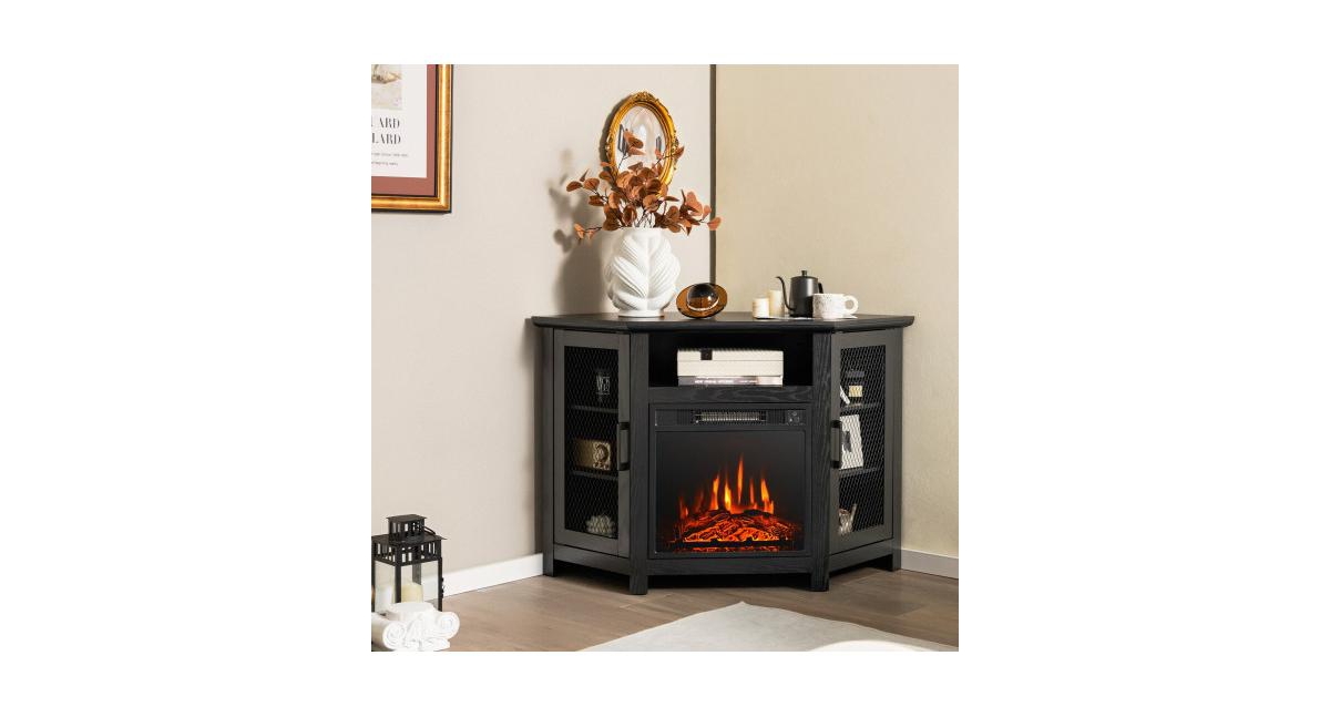 Slickblue Corner Tv Stand with 18 Inch Electric Fireplace for TVs up to 50 Inch