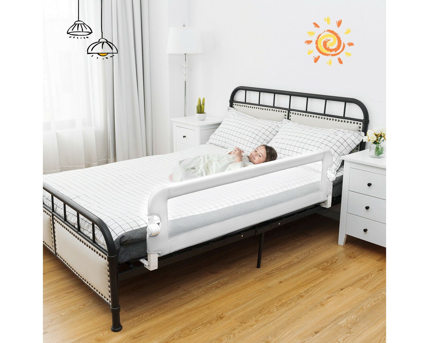Extra Long Foldable Bed Guard Rail for Children, Easy to Install and Store