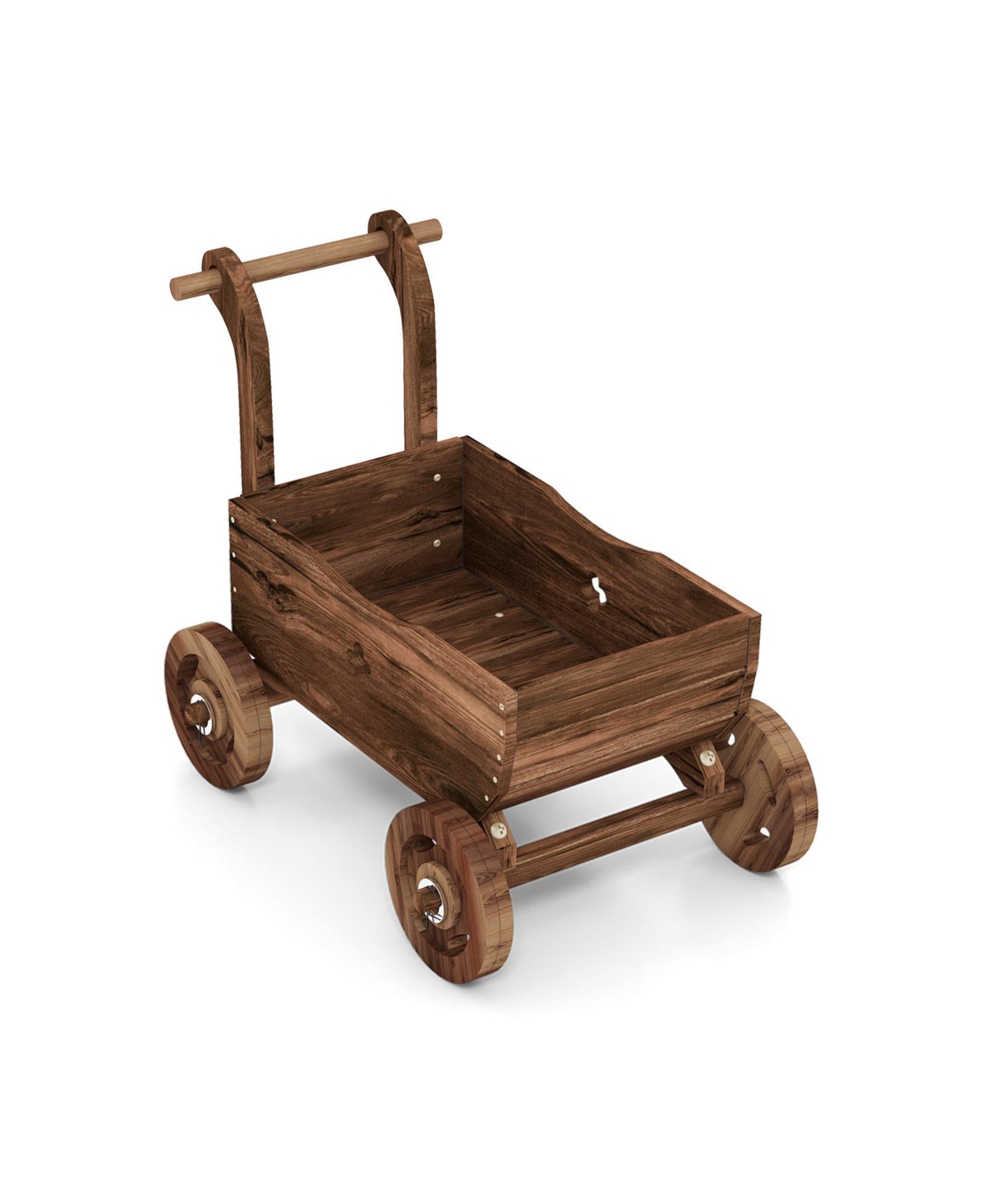 Decorative Wooden Wagon Cart with Handle Wheels and Drainage Hole-Rustic Brown - Rustic Brown