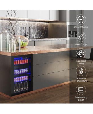 120 Can Beverage Fridge with Glass Door, Compact Drink Cooler for Home or Office