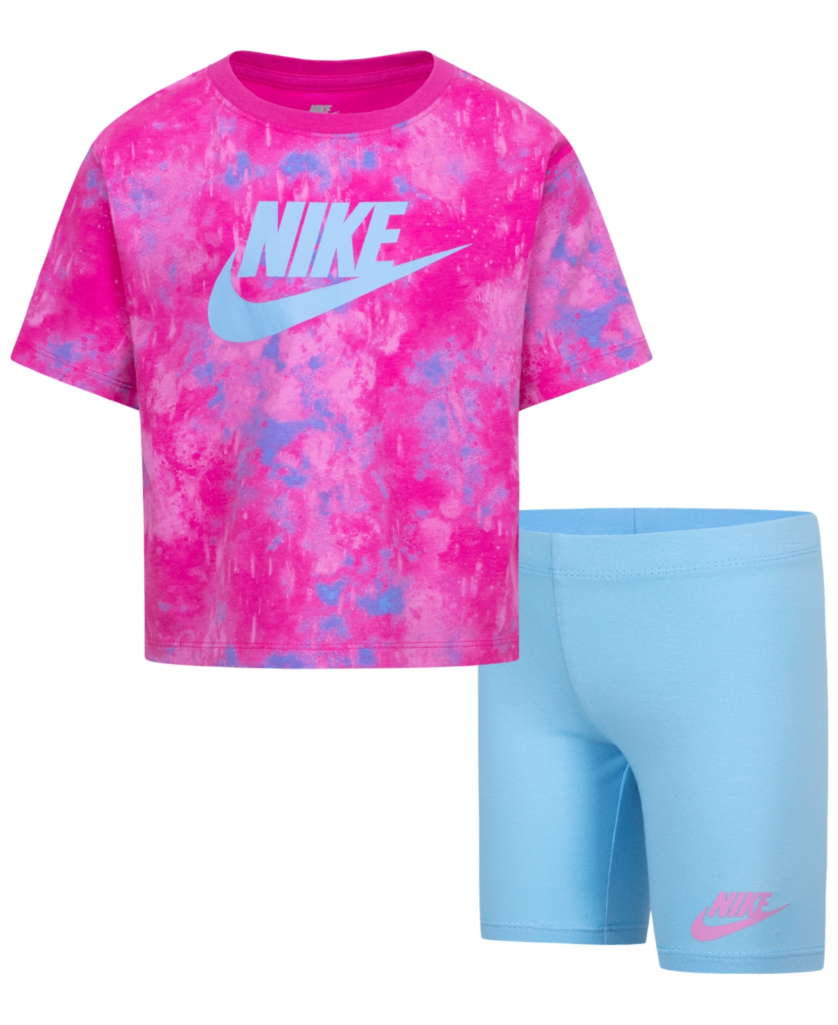 Nike Kids' Little Girls Boxy T-shirt And Bike Shorts, 2 Piece Set In Aquarius Blue