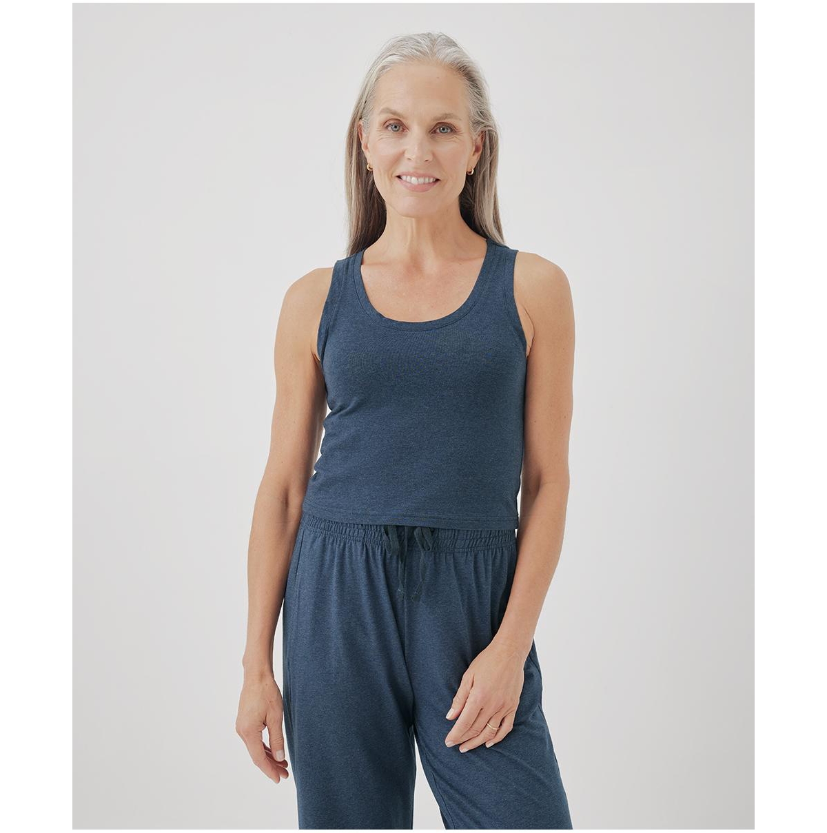 Cotton Cool Stretch Fitted Lounge Tank - French navy heather