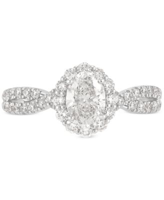 Diamond Oval Halo Twist Shank Engagement Ring (1-1/3 ct. t.w.) in 14k White Gold