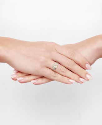 Diamond Pear-Cut Halo Three Stone Beaded Engagement Ring (3/4 ct. t.w.) in 14k  Gold