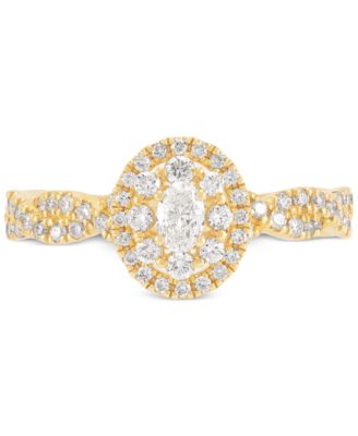 Diamond Oval Halo Twist Band Engagement Ring (3/4 ct. t.w.) in 14k Gold