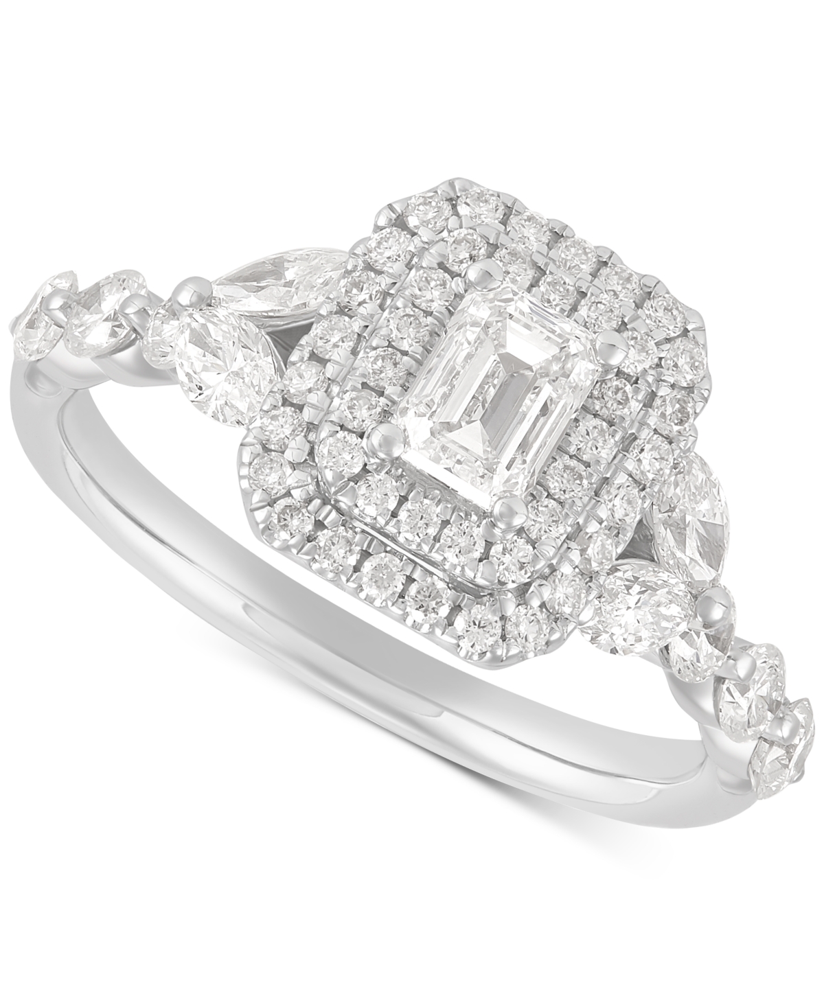 Diamond Emerald-Cut Double Halo Engagement Ring (1-1/2 ct. t.w.) in 14k White Gold - White Gold