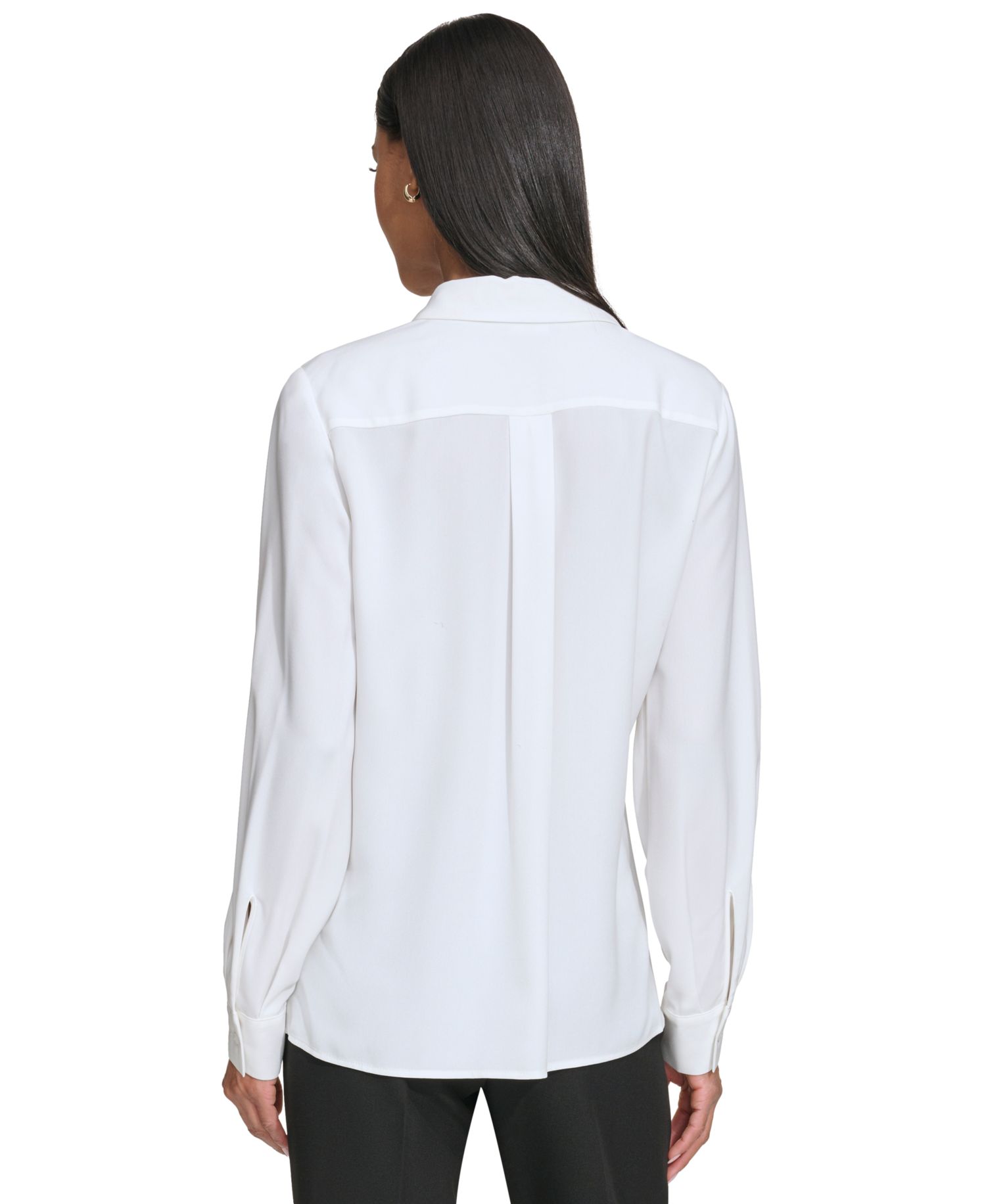 Karl Lagerfeld Petite Collared Pleat-Front Long-Sleeve Top