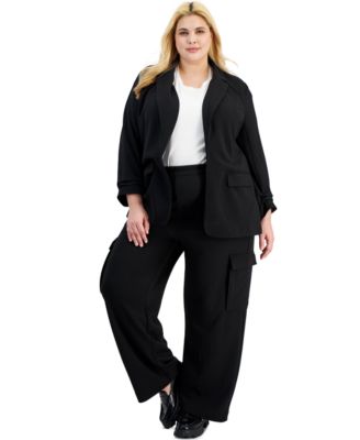 Trendy Plus Size Ruched Sleeve Blazer Grommet T Shirt Knit Cargo Pants Created For Macys