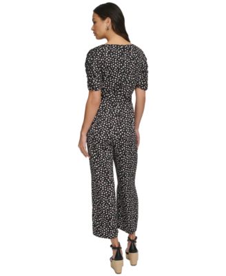 DKNY Women's Printed Ruched-Sleeve Cropped Jumpsuit