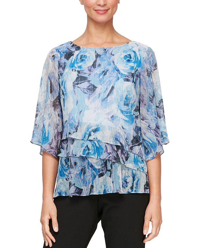 Alex Evenings Women s 3 4 Sleeve Tiered Hem Blouse Macy s